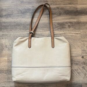 Tan/Cream Faux Suede Work Tote